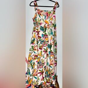 easel Floral Tiered Midi Dress in Pink, Yellow, Green, Blue-NWT